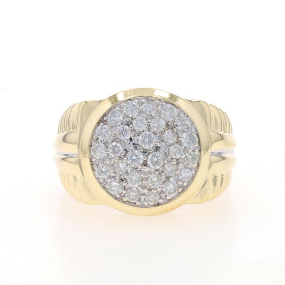 Yellow Gold Diamond Men's Ring - 10k Round Brilliant 1.25ctw Cluster Pave